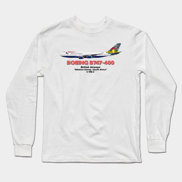 Boeing B747-400 - British Airways "Ndebele Emmly / South Africa" Long Sleeve T-Shirt by TheArtofFlying